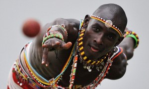 Ripped: The Maasai Warriors look to be enjoying every minute that they are out on the cricket pitch