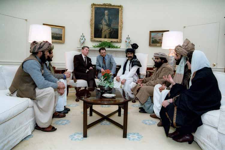 Ronald Reagan meets Afghan Mujahideen Commanders at the White House in 1985.