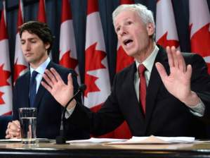 Minister of Foreign Affairs Stephane Dion delivers a statement as he is joined by Prime Minister Justin Trudeau in February 2016).